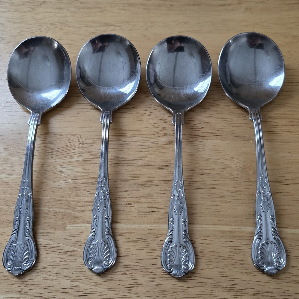 Set of 4 Kings Pattern Stainless Gumbo Soup Spoons 6.75" Flatware